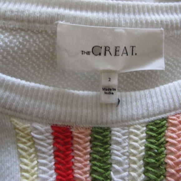 The Great. College Sweatshirt Size 2 Medium White Crewneck Embroidered Stripe - Picture 4 of 4